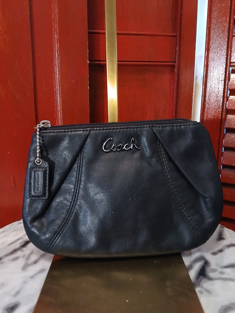 Coach Black Leather Wristlet Pouch